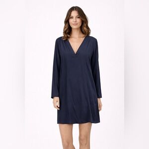 H&M Navy Blue V-Neck Tunic Dress Long Sleeve Size 12